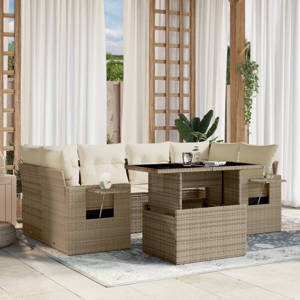 sofasæt til haven 7 dele med hynder polyrattan beige