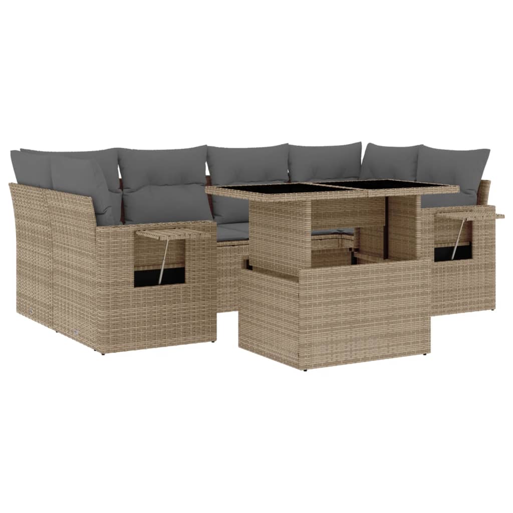 sofasæt til haven 7 dele med hynder polyrattan beige