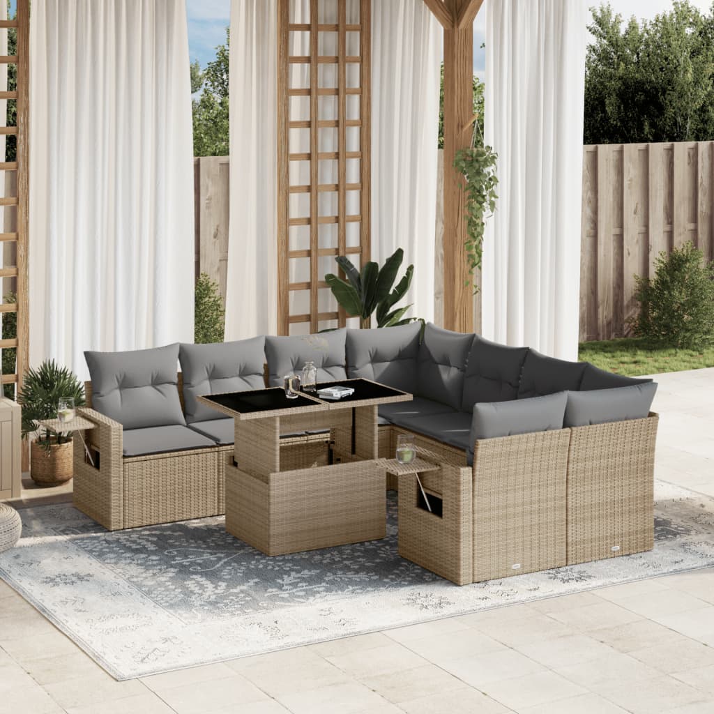 sofasæt til haven 9 dele med hynder polyrattan beige