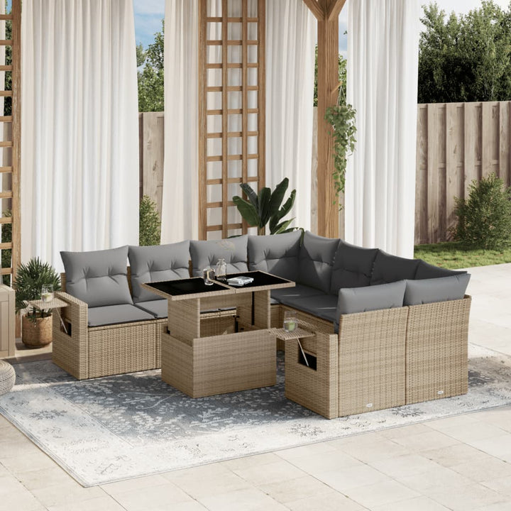 sofasæt til haven 9 dele med hynder polyrattan beige