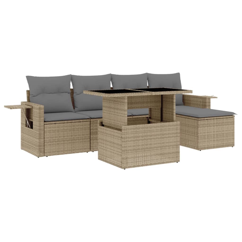 sofasæt til haven 6 dele med hynder polyrattan beige