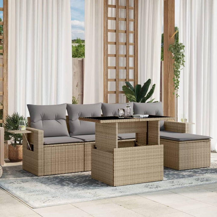 sofasæt til haven 6 dele med hynder polyrattan beige