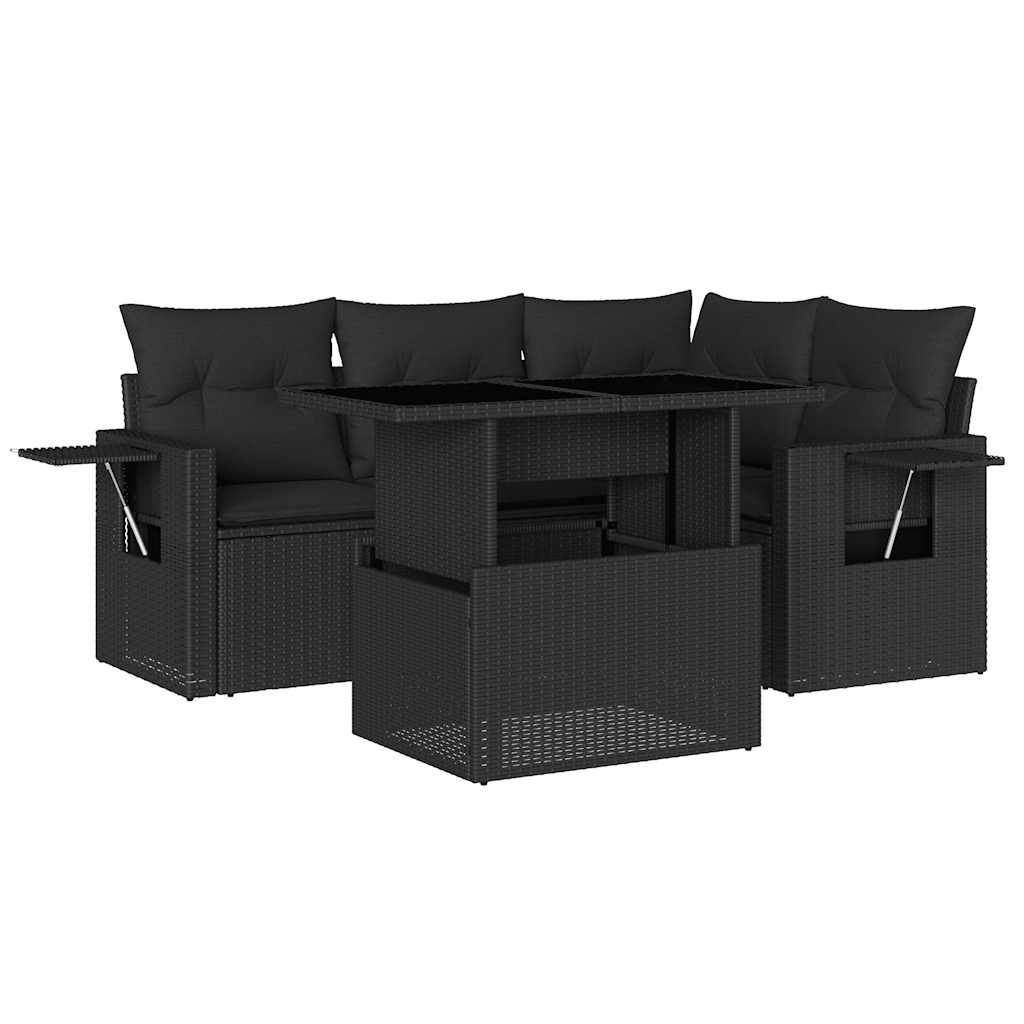 sofasæt til haven 5 dele med hynder polyrattan sort