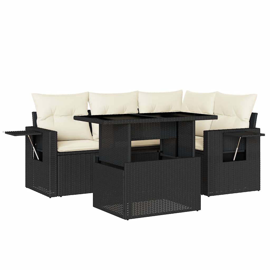 sofasæt til haven 5 dele med hynder polyrattan sort
