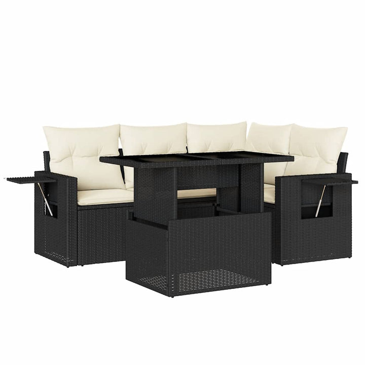 sofasæt til haven 5 dele med hynder polyrattan sort