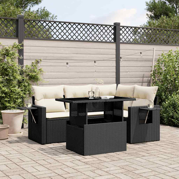 sofasæt til haven 5 dele med hynder polyrattan sort