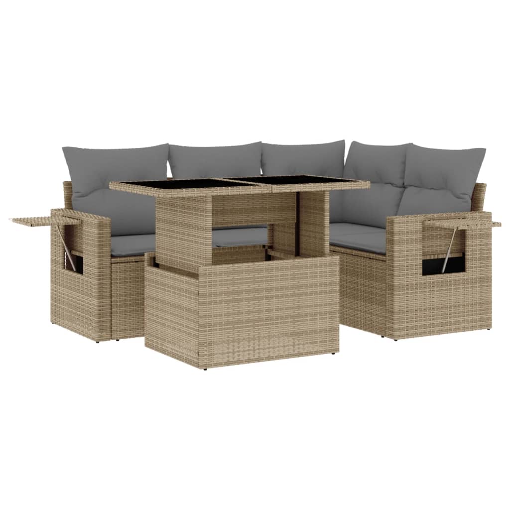 sofasæt til haven 5 dele med hynder polyrattan beige