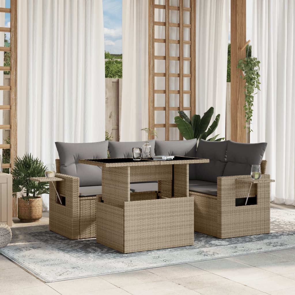 sofasæt til haven 5 dele med hynder polyrattan beige