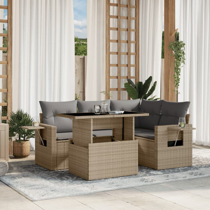 sofasæt til haven 5 dele med hynder polyrattan beige