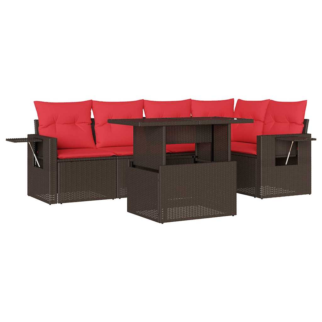havesofasæt med 6 hynder brun polyrattan