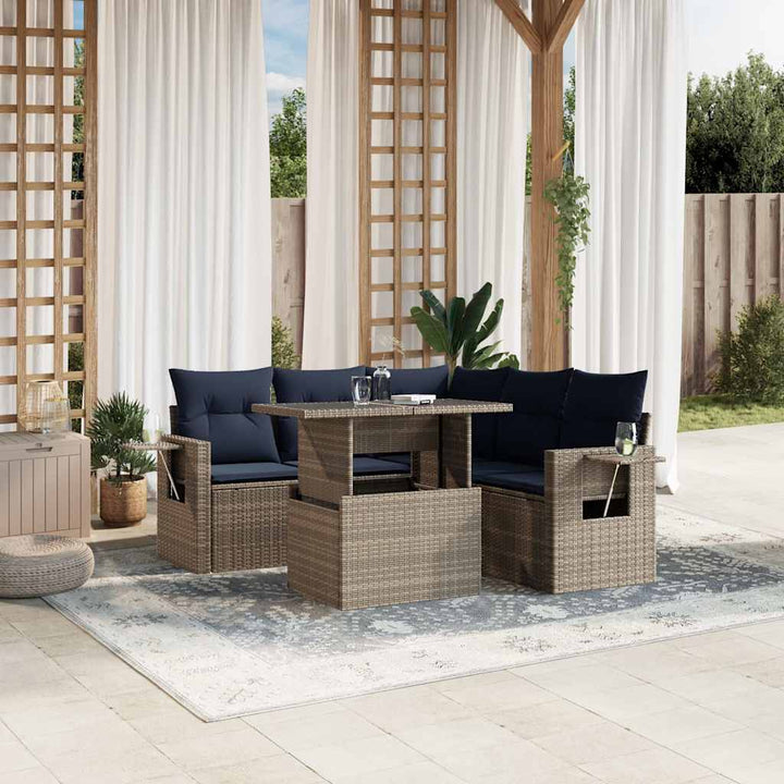 havesofasæt med 6 dele og hynder grå polyrattan