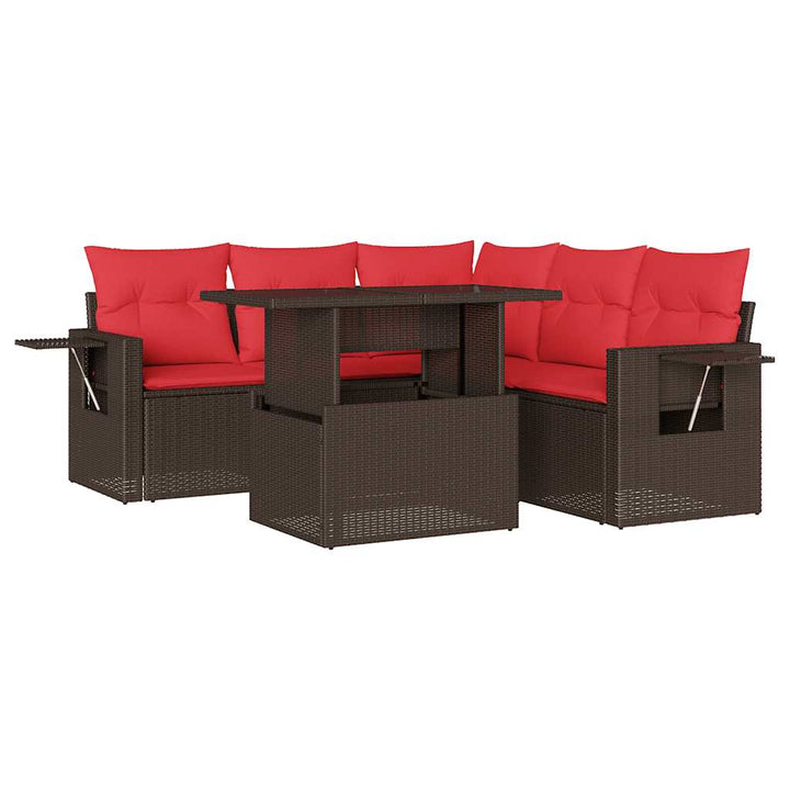 havesofasæt med 6 hynder brun polyrattan