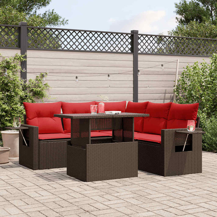 havesofasæt med 6 hynder brun polyrattan