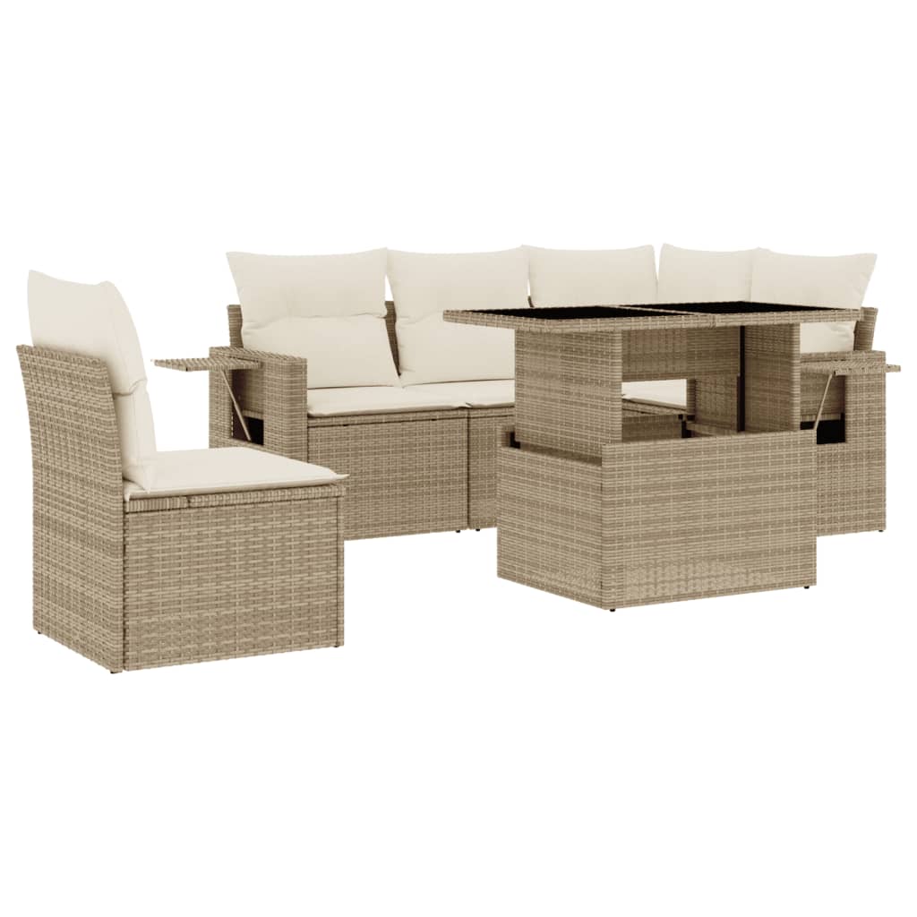 sofasæt til haven 6 dele med hynder polyrattan beige