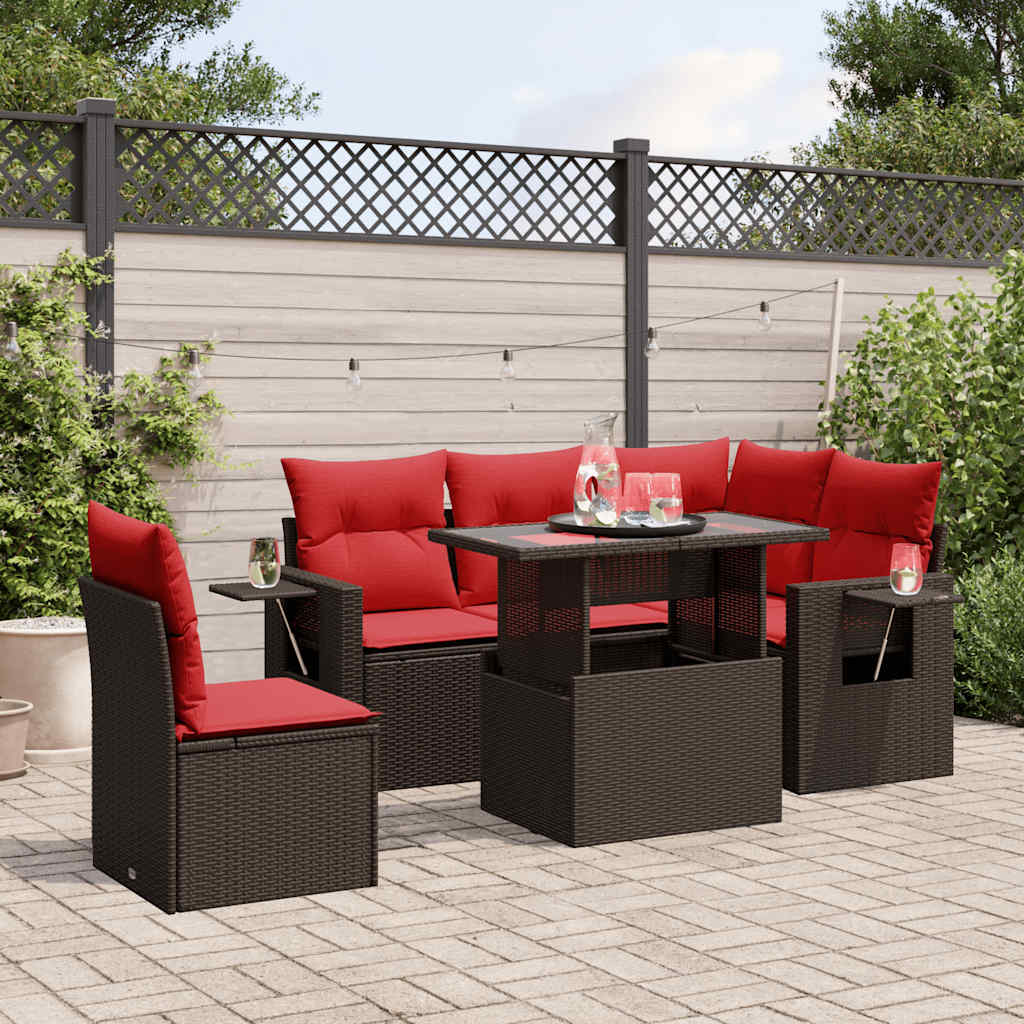 havesofasæt med 6 hynder brun polyrattan