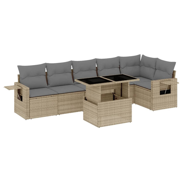 sofasæt til haven 7 dele med hynder polyrattan beige
