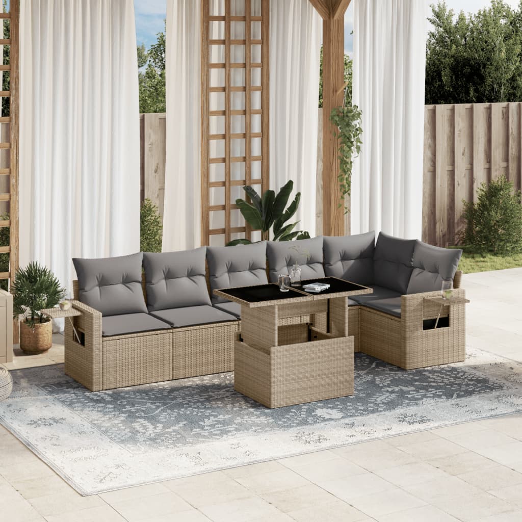 sofasæt til haven 7 dele med hynder polyrattan beige