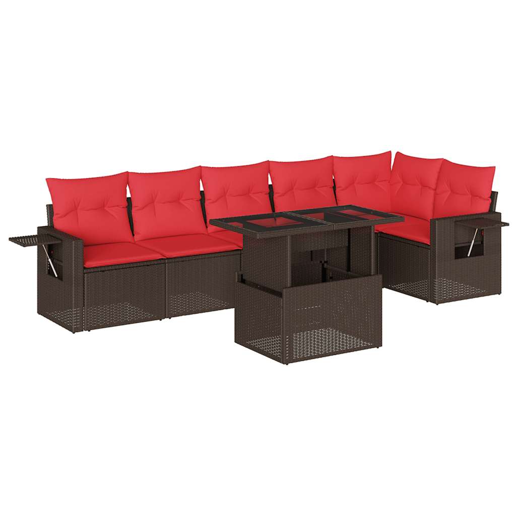 havesofasæt med 7 hynder brun polyrattan