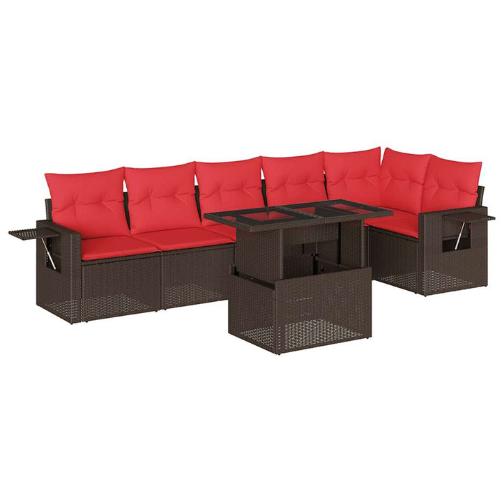 havesofasæt med 7 hynder brun polyrattan