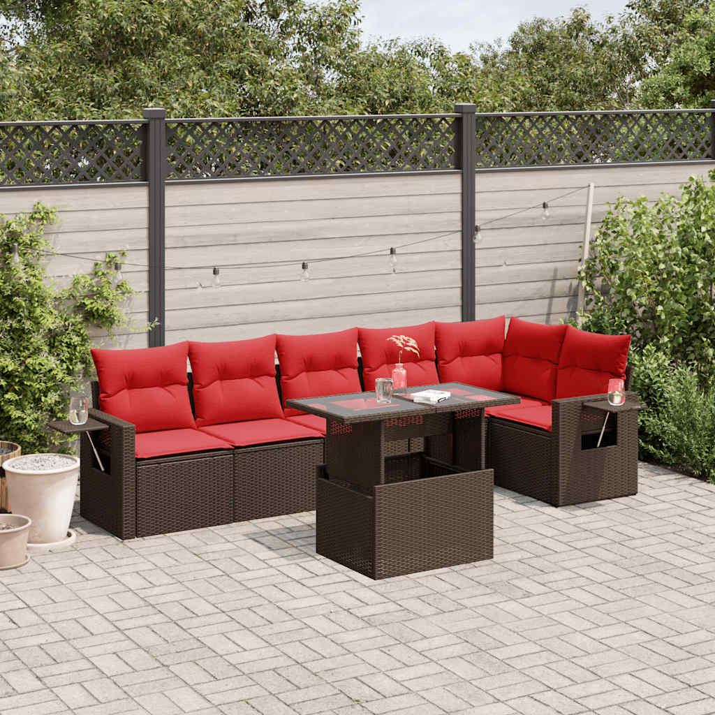 havesofasæt med 7 hynder brun polyrattan