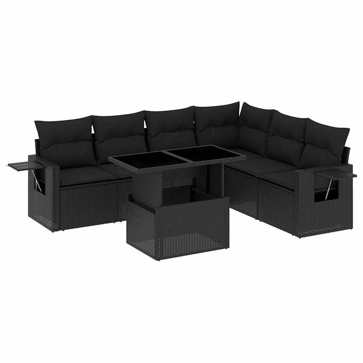 sofasæt til haven 7 dele med hynder polyrattan sort