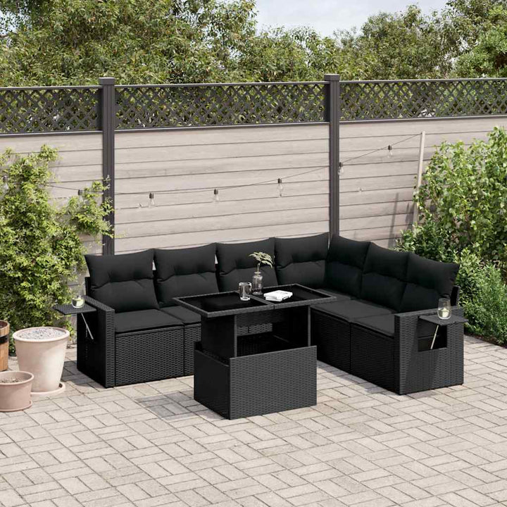 sofasæt til haven 7 dele med hynder polyrattan sort
