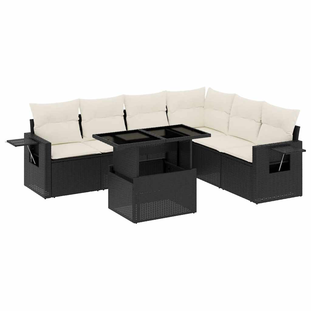 sofasæt til haven 7 dele med hynder polyrattan sort