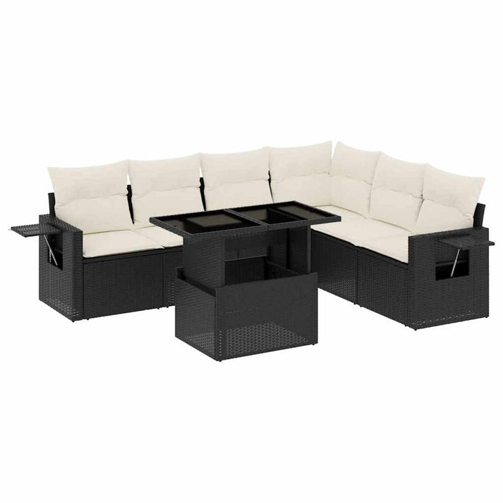 sofasæt til haven 7 dele med hynder polyrattan sort