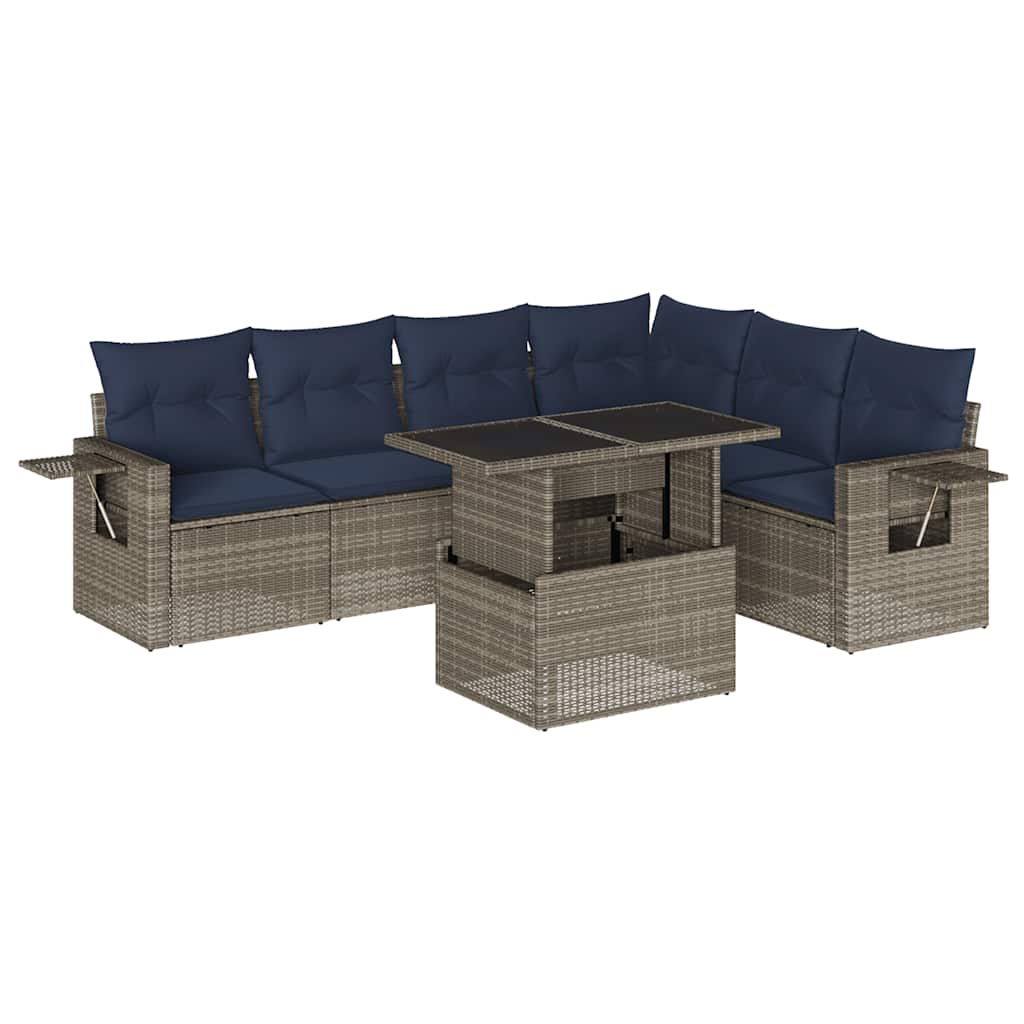 havesofasæt med 7 dele og hynder grå polyrattan