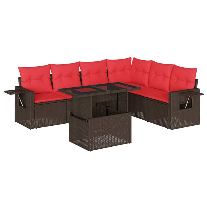 havesofasæt med 7 hynder brun polyrattan