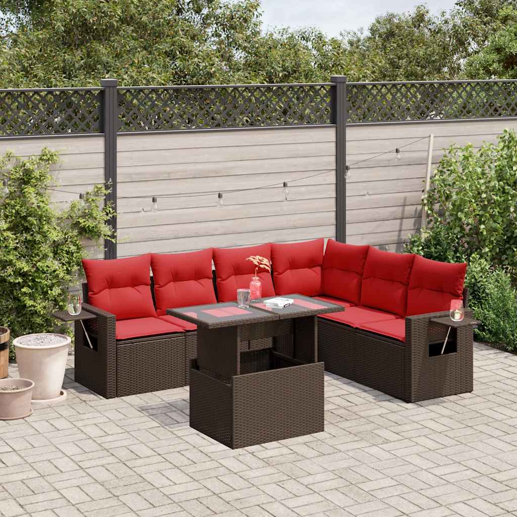 havesofasæt med 7 hynder brun polyrattan