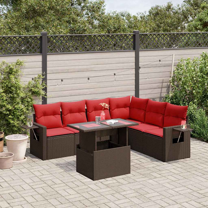 havesofasæt med 7 hynder brun polyrattan