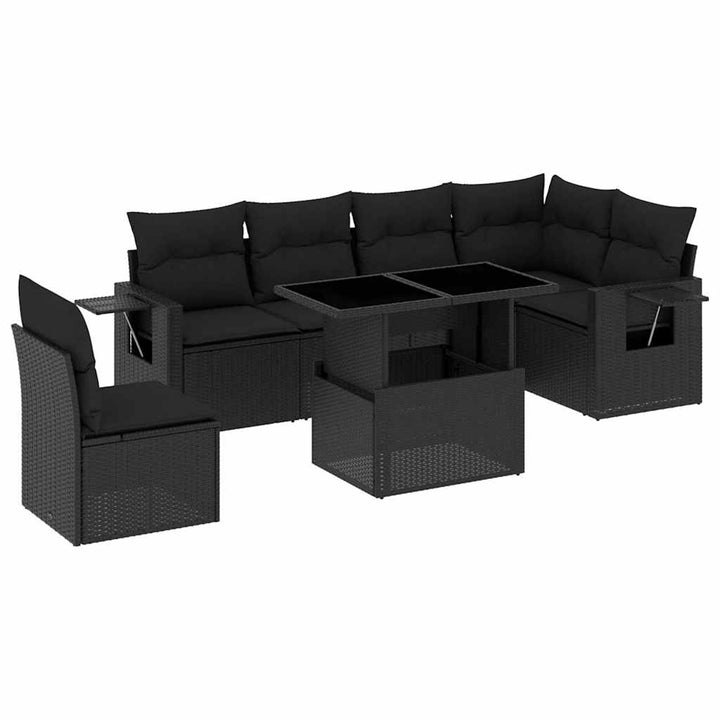 sofasæt til haven 7 dele med hynder polyrattan sort