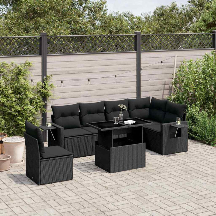 sofasæt til haven 7 dele med hynder polyrattan sort