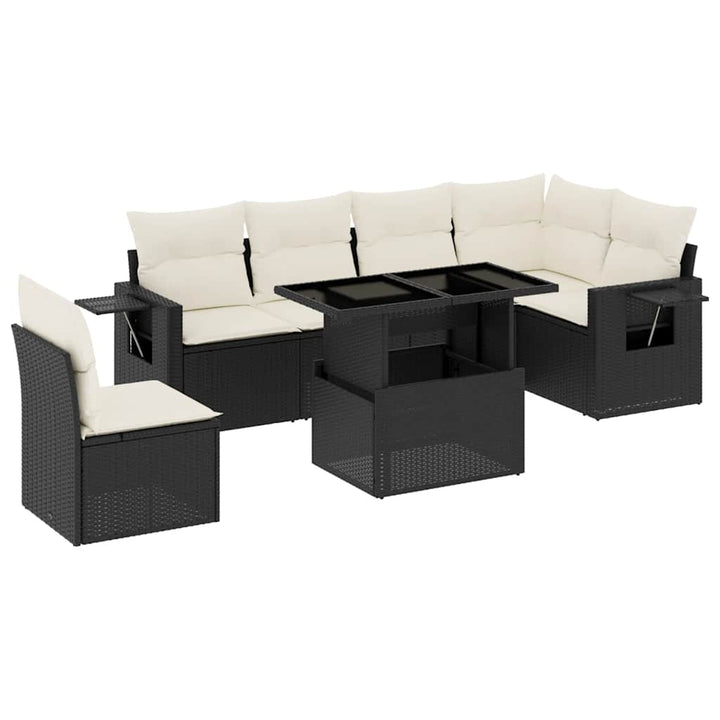 sofasæt til haven 7 dele med hynder polyrattan sort