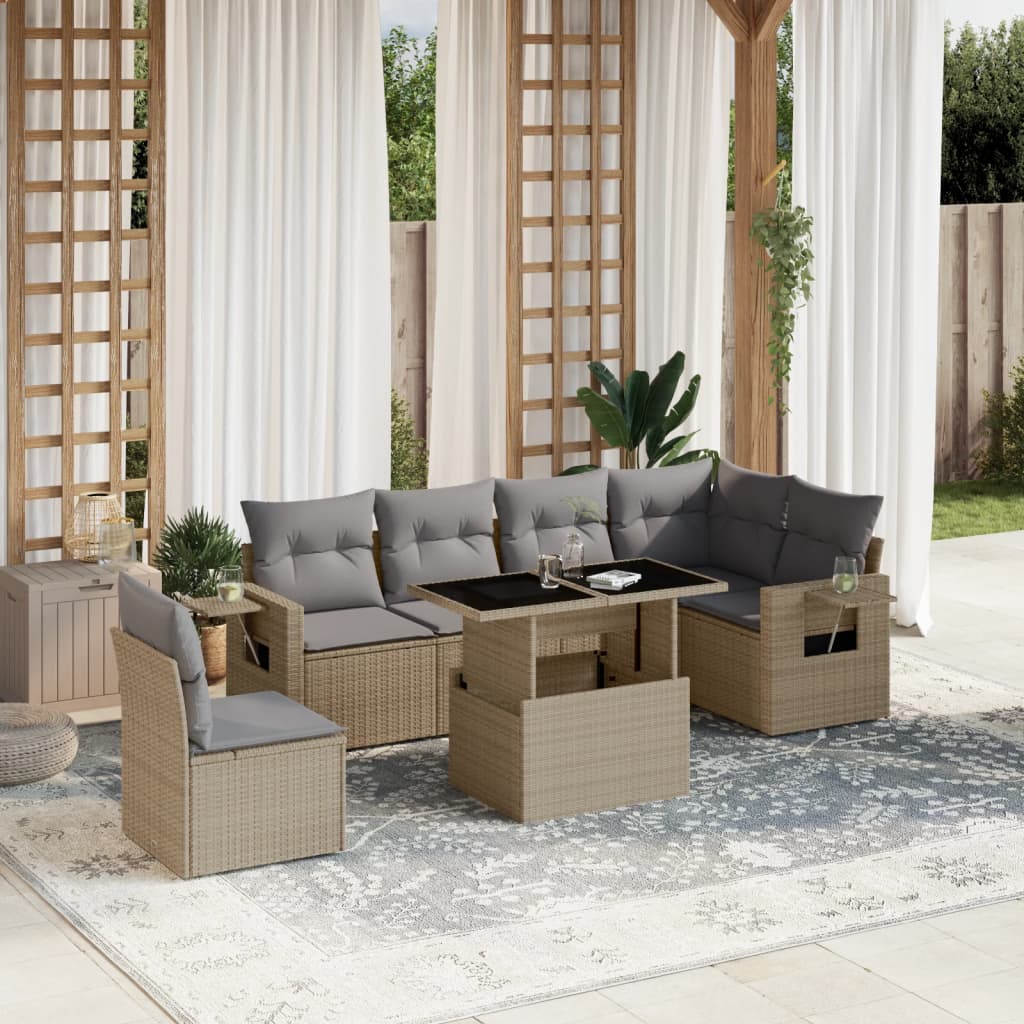sofasæt til haven 7 dele med hynder polyrattan beige