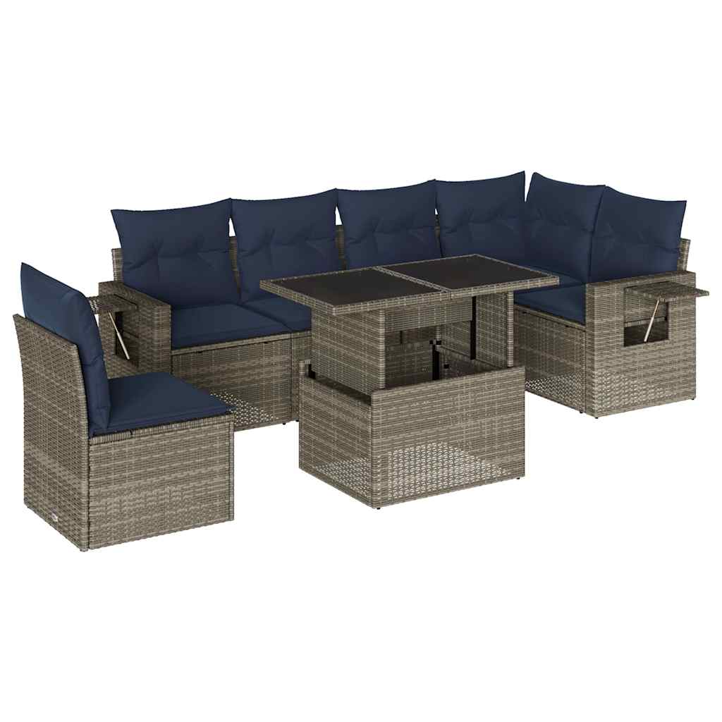 havesofasæt med 7 dele og hynder grå polyrattan