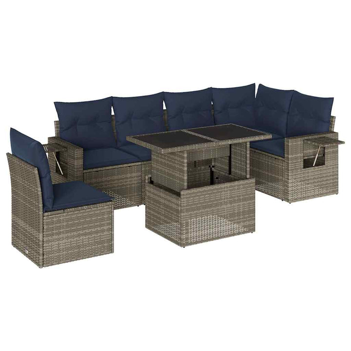 havesofasæt med 7 dele og hynder grå polyrattan
