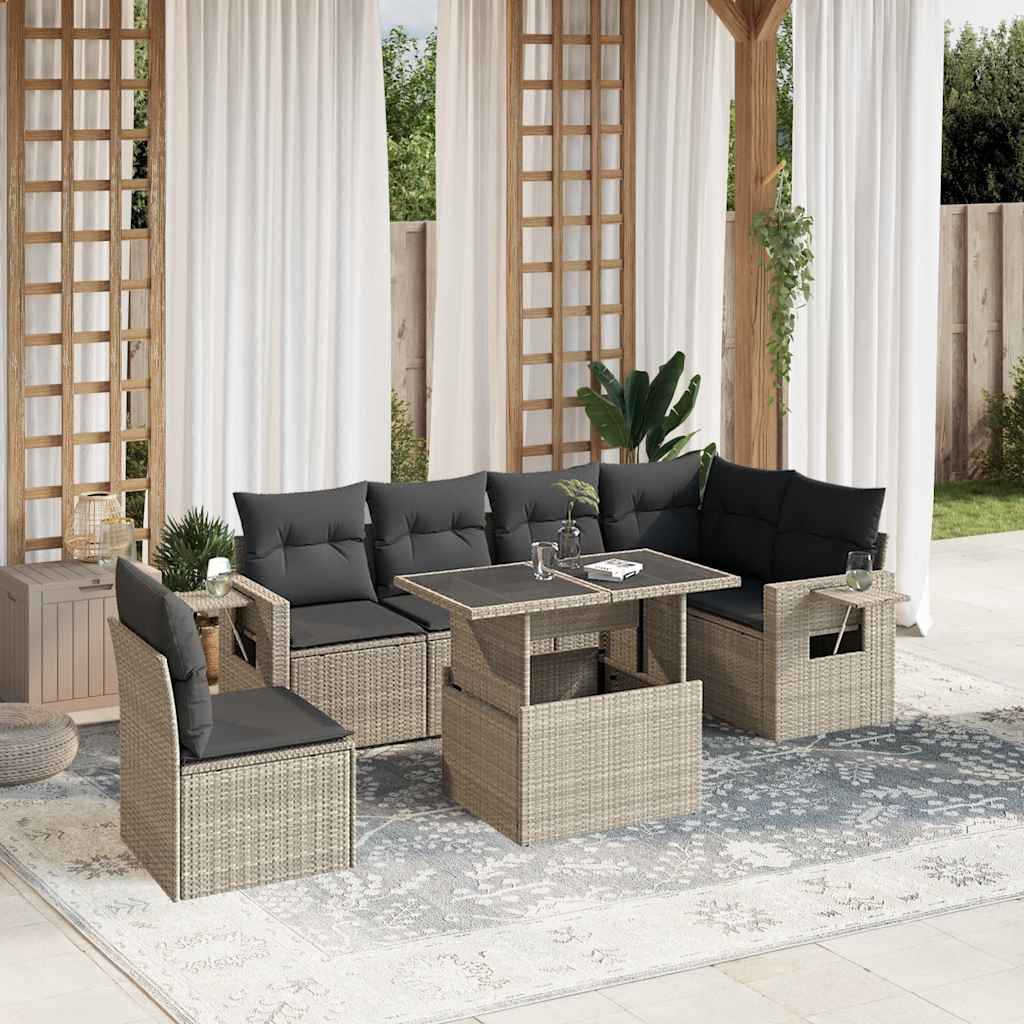 sofasæt til haven 7 dele med hynder polyrattan lysegrå
