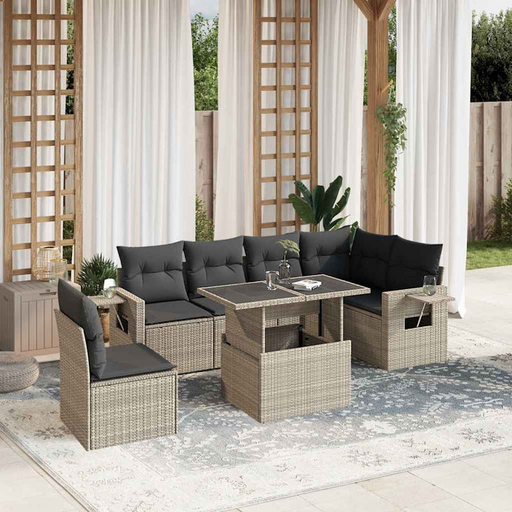 sofasæt til haven 7 dele med hynder polyrattan lysegrå