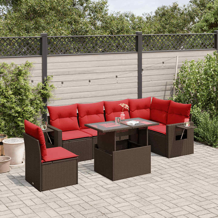 havesofasæt med 7 hynder brun polyrattan