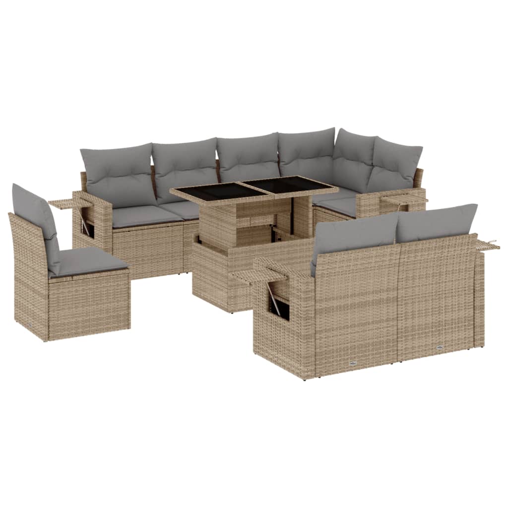 sofasæt til haven 9 dele med hynder polyrattan beige