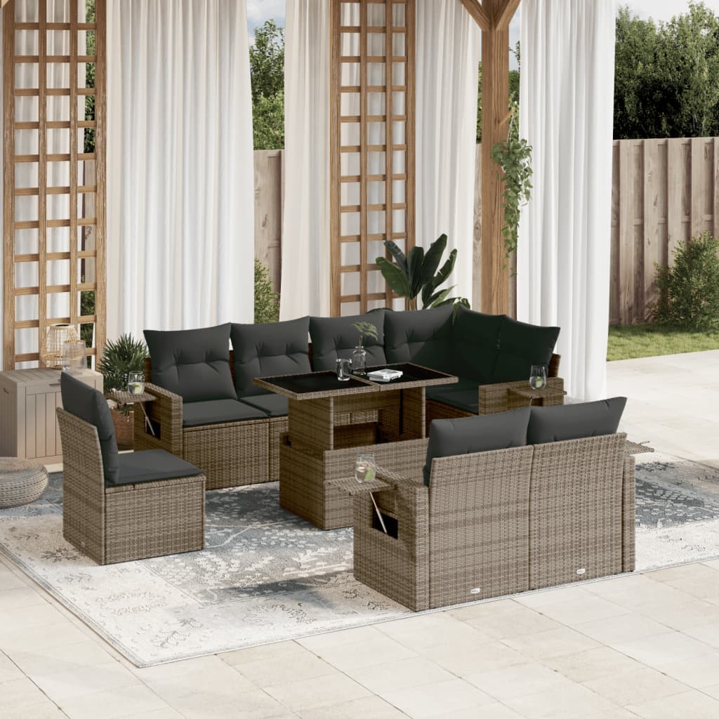 sofasæt til haven 9 dele med hynder polyrattan grå