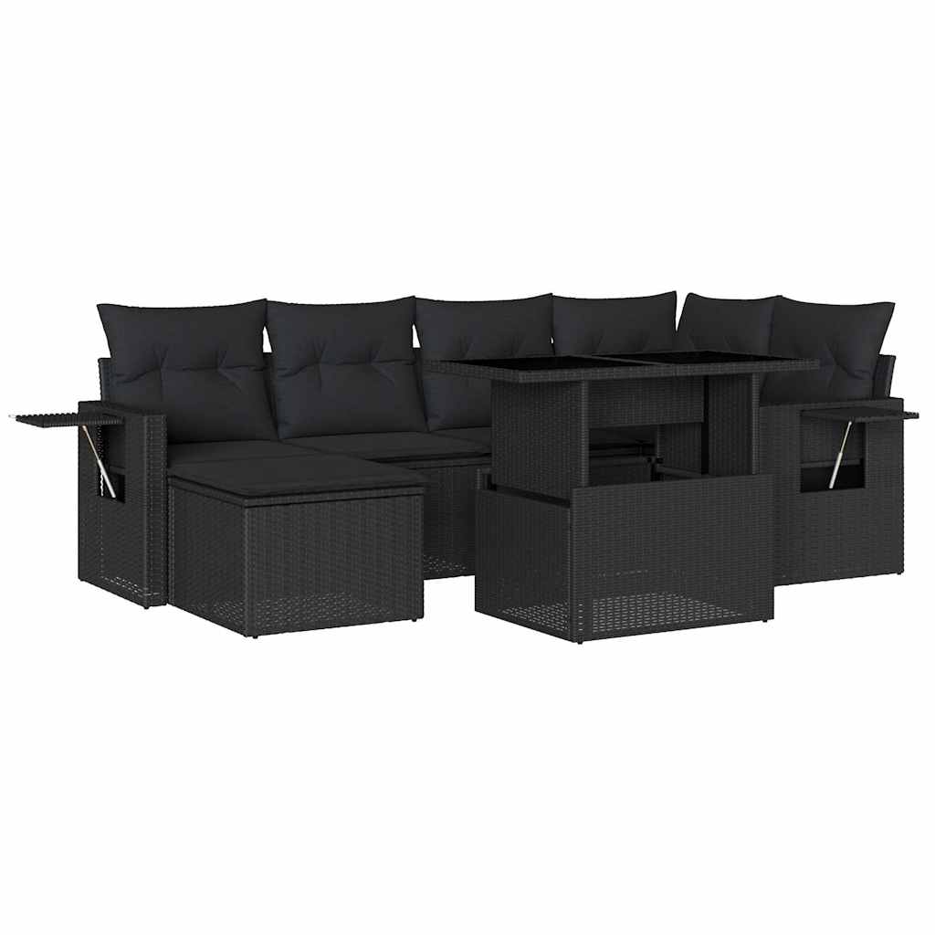 sofasæt til haven 7 dele med hynder polyrattan sort