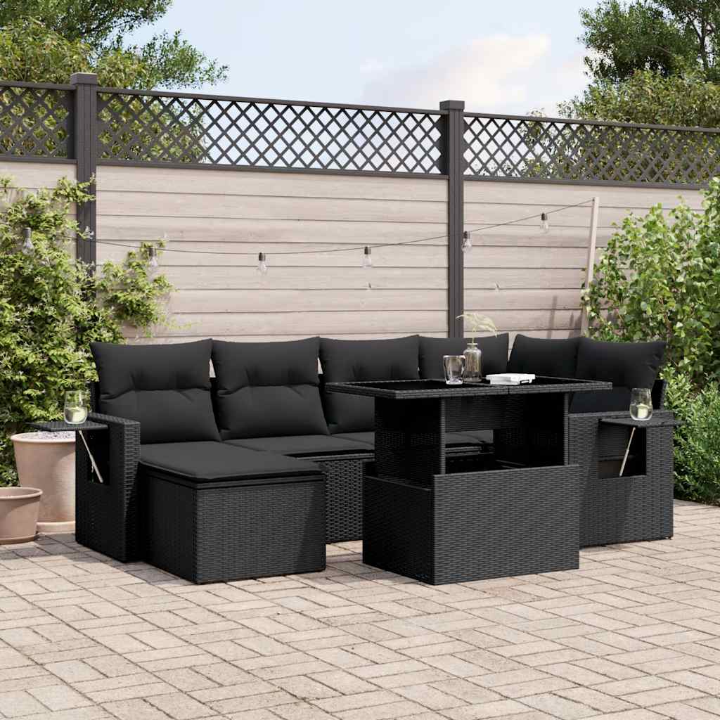 sofasæt til haven 7 dele med hynder polyrattan sort