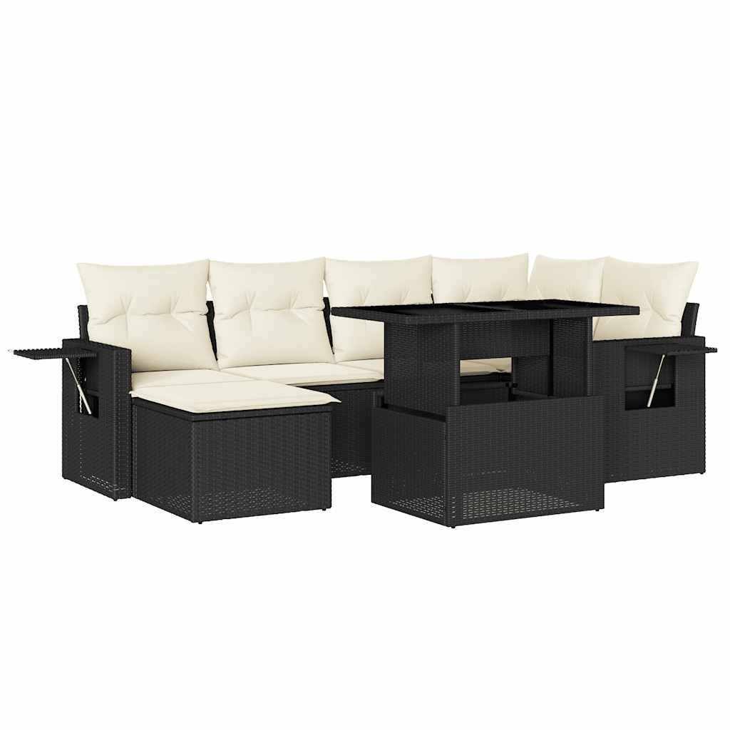 sofasæt til haven 7 dele med hynder polyrattan sort