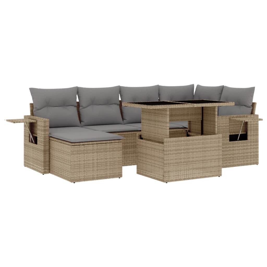sofasæt til haven 7 dele med hynder polyrattan beige