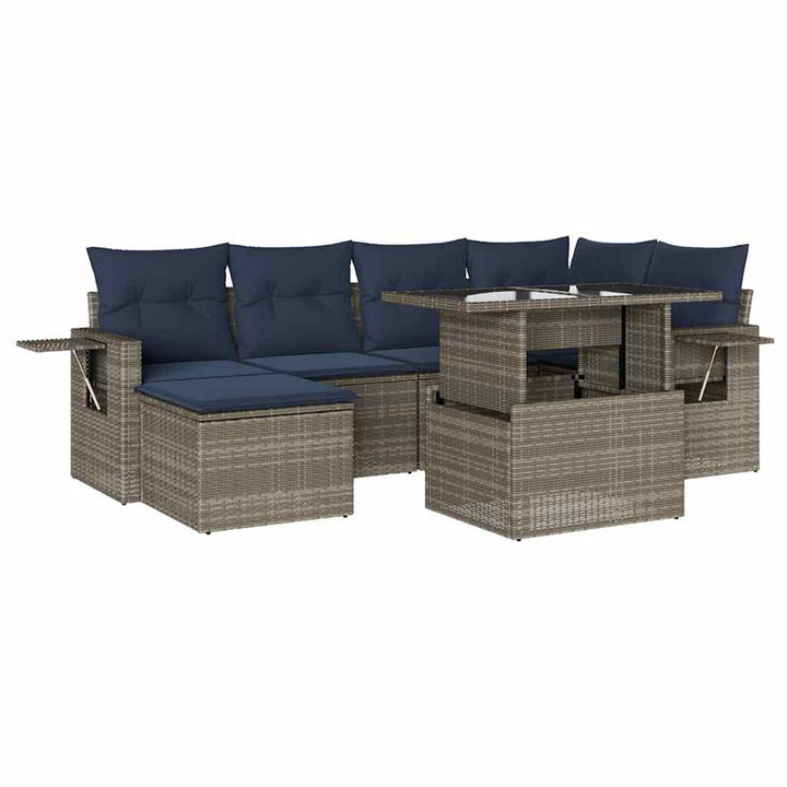 havesofasæt med 7 dele og hynder grå polyrattan