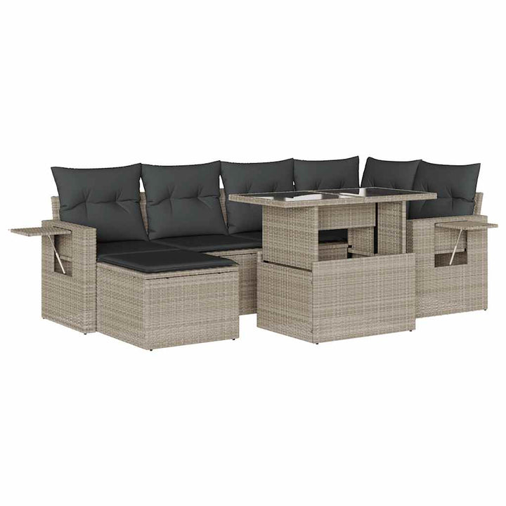 sofasæt til haven 7 dele med hynder polyrattan lysegrå