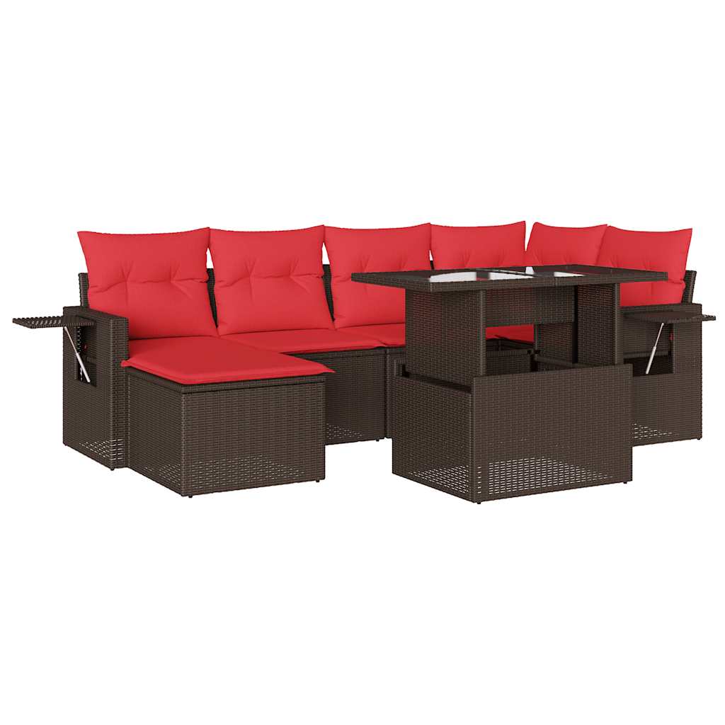 havesofasæt med 7 hynder brun polyrattan